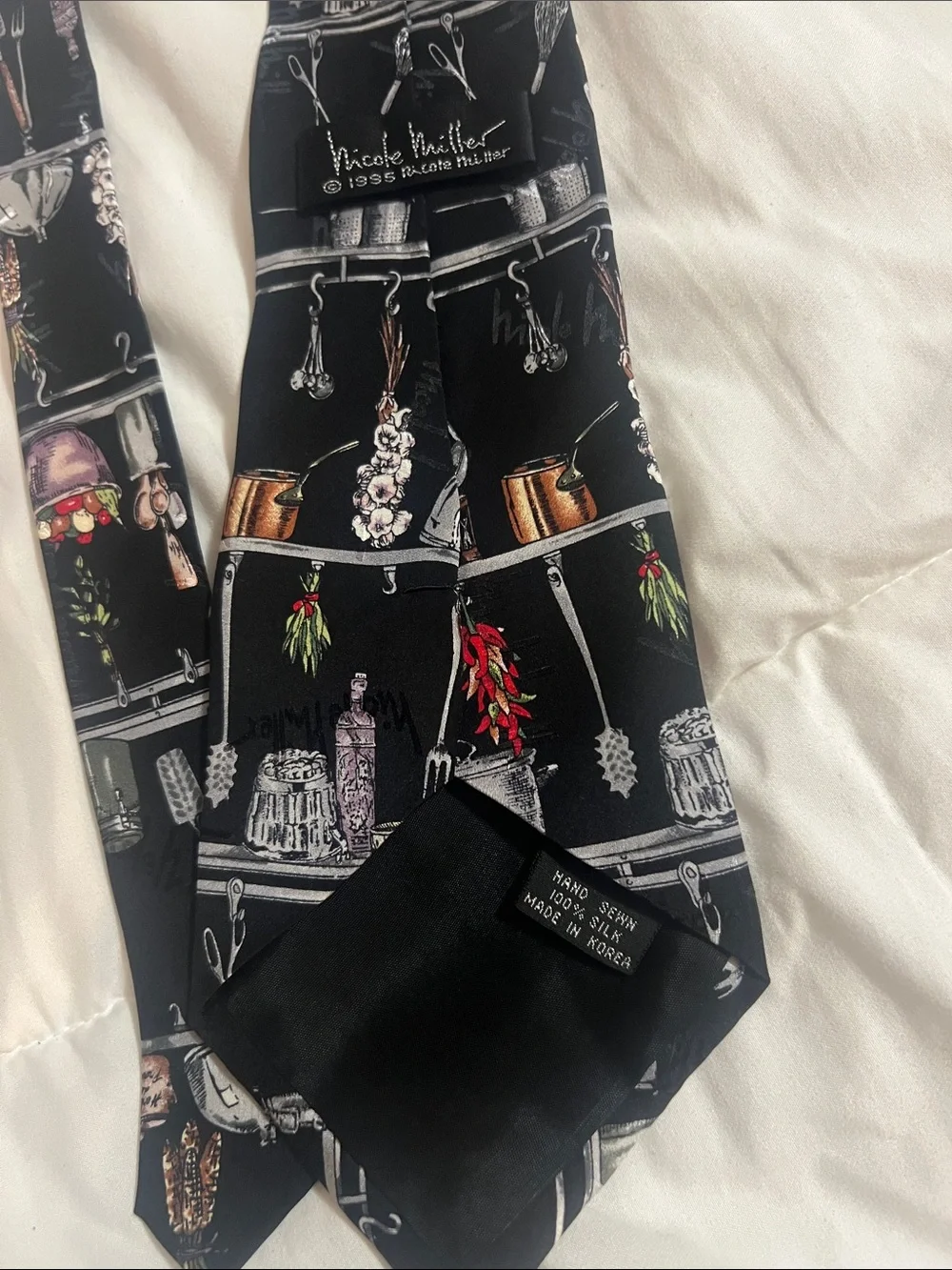Nicole Miller Black Tie with Kitchenware Motif (#41)